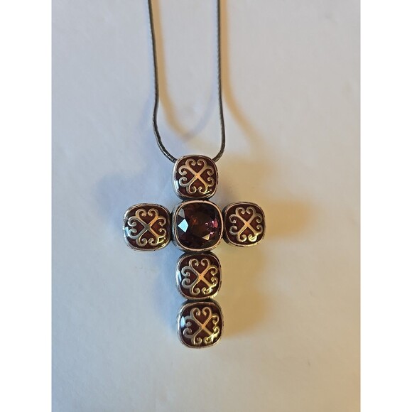 BRIGHTON CROSS Brown & Purple Swarovski Crystal Enamel REVERSIBLE Necklace - Picture 1 of 9